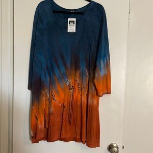 Beautiful Art of Cloth Isabella tunic. Marine Tangerine 3x.